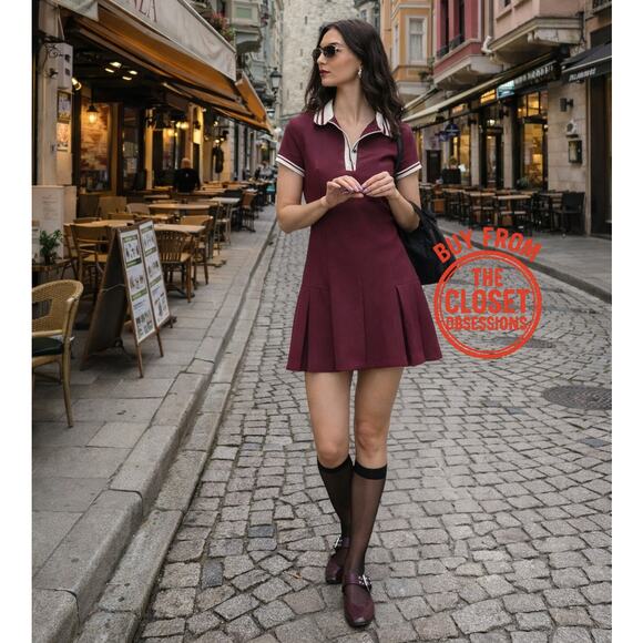 ZARA Blogger Fave Collared Wine Red Mini Dress NWT - Picture 13 of 16